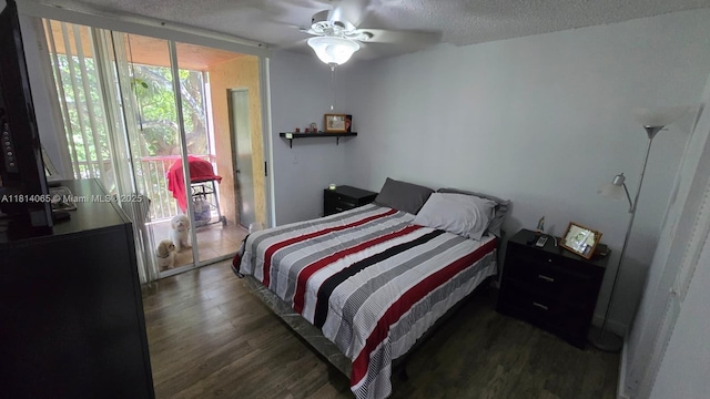 3995 W Mcnab Rd Unit B212, Pompano Beach, FL 33069 - bedroom with wood finished floors, a textured ceiling, access to exterior, and ceiling fan