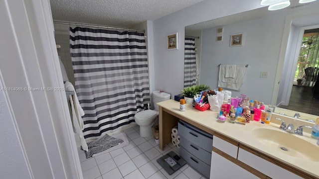3995 W Mcnab Rd Unit B212, Pompano Beach, FL 33069 - bathroom featuring tile patterned floors, vanity, a textured ceiling, and curtained shower