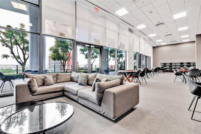 1600 NE 1st Ave Unit 1402, Miami, FL 33132 - living area featuring a high ceiling, carpet, and plenty of natural light