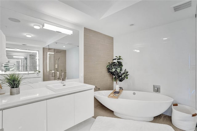 330 Sunny Isles Blvd Unit 5-1808, Sunny Isles Beach, FL 33160 - full bathroom with vanity, a soaking tub, and walk in shower