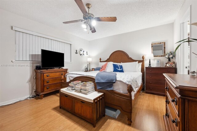 4119 NE 21st Ter, Lighthouse Point, FL 33064 - bedroom featuring light wood finished floors, a textured ceiling, and a ceiling fan