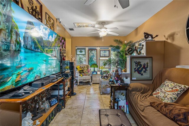 461 Morningside Dr, Miami Springs, FL 33166 - living room featuring ceiling fan and tile patterned flooring
