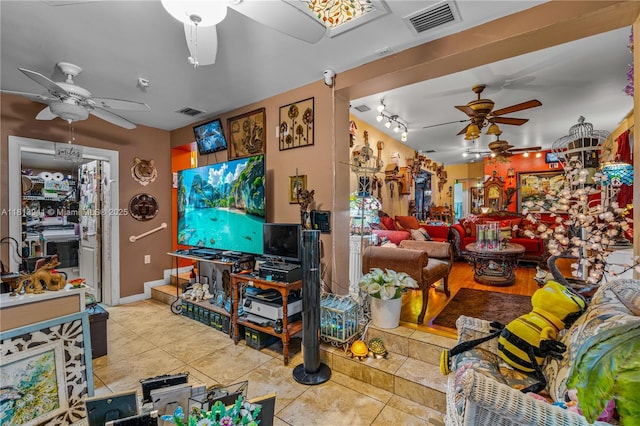 461 Morningside Dr, Miami Springs, FL 33166 - living area with a ceiling fan and tile patterned flooring