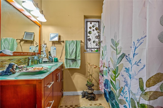 461 Morningside Dr, Miami Springs, FL 33166 - full bathroom with vanity, baseboards, and a shower with curtain