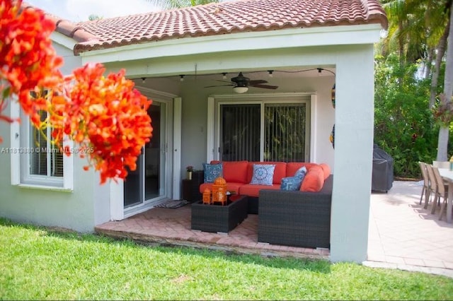 1353 Majesty Ter, Weston, FL 33327 - view of patio featuring an outdoor living space, ceiling fan, and a grill