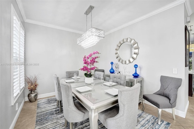 16331 SW 23rd St, Miramar, FL 33027 - tiled dining room with crown molding, healthy amount of natural light, a chandelier, and baseboards