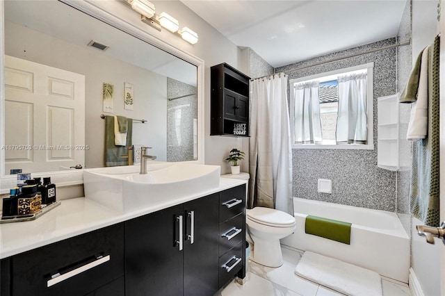 16331 SW 23rd St, Miramar, FL 33027 - bathroom featuring vanity, toilet, and shower / bathtub combination with curtain
