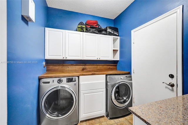 16331 SW 23rd St, Miramar, FL 33027 - laundry area featuring cabinet space, a textured ceiling, and independent washer and dryer