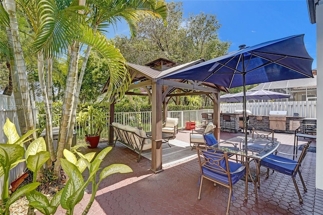 16331 SW 23rd St, Miramar, FL 33027 - fenced backyard featuring a gazebo, a patio, an outdoor living space, and outdoor dining space