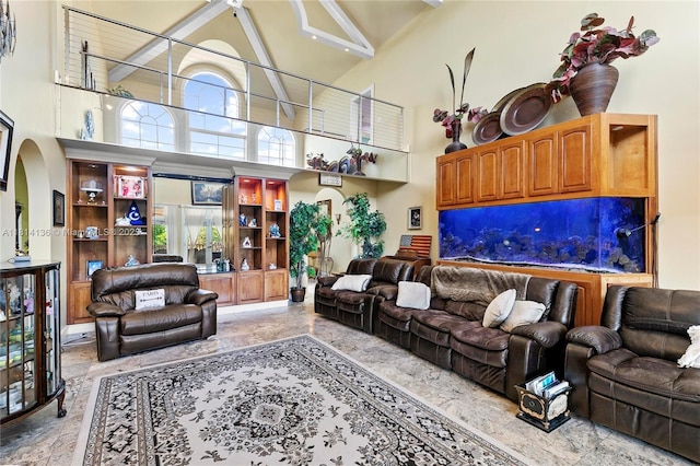 200 Asphodel Dr, Al, ,, AL 36303 - living area featuring high vaulted ceiling, light marble finish flooring, and arched walkways