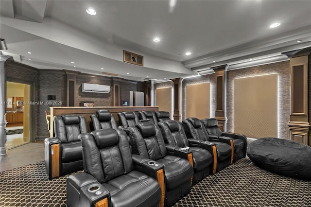 200 Asphodel Dr, Al, ,, AL 36303 - cinema room with a wall mounted air conditioner, recessed lighting, decorative columns, and wood finished floors
