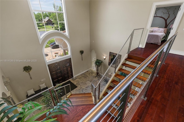 200 Asphodel Dr, Al, ,, AL 36303 - entrance foyer with stairway, a high ceiling, and hardwood / wood-style floors