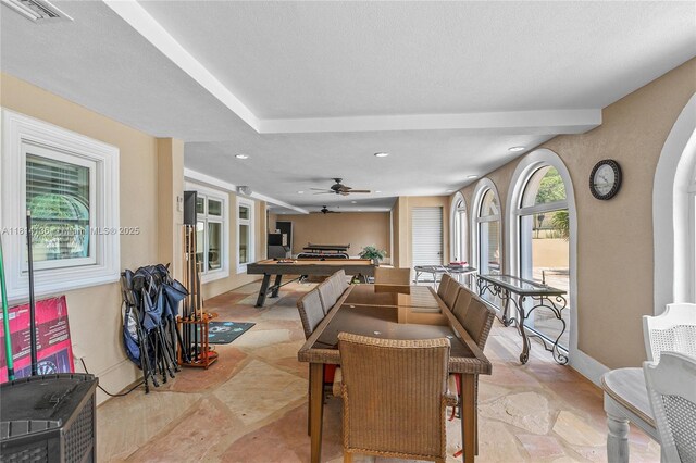 200 Asphodel Dr, Al, ,, AL 36303 - dining area featuring light stone finish flooring, a ceiling fan, recessed lighting, and billiards