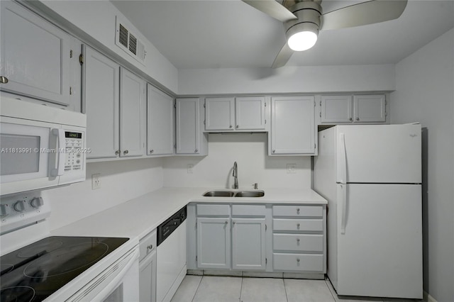 9965 Pineapple Tree Dr Unit 203, Boynton Beach, FL 33436 - kitchen featuring white appliances, ceiling fan, light countertops, and light tile patterned flooring