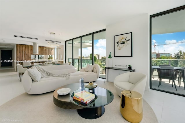 9901 W Bay Harbor Dr Unit 601, Bay Harbor Islands, FL 33154 - tiled living area featuring floor to ceiling windows