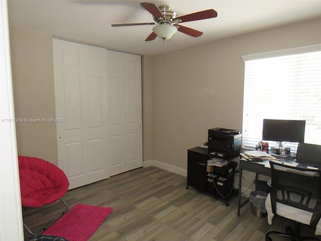 16815 SW 49th Ct, Miramar, FL 33027 - office area with wood finished floors, a ceiling fan, plenty of natural light, and baseboards