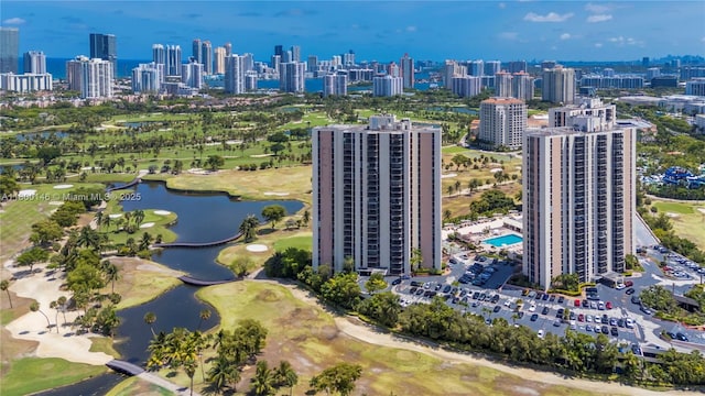 20379 W Country Club Dr Unit 1237, Aventura, FL 33180 - drone / aerial view of a large body of water, city skyline, and a golf club