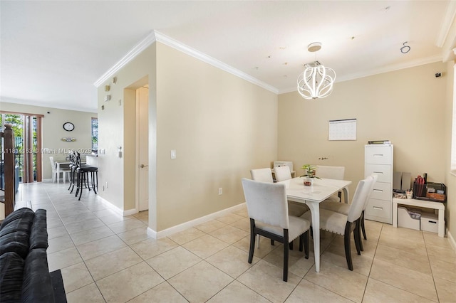 3055 NW 126th Ave Unit 303, Sunrise, FL 33323 - dining space with crown molding, light tile patterned floors, a chandelier, and baseboards