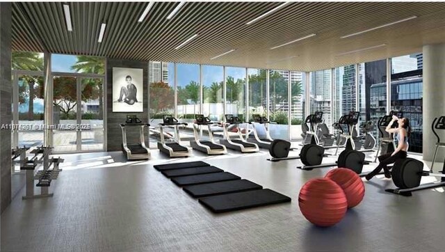 1080 Brickell Ave Unit 1409, Miami, FL 33131 - exercise room featuring floor to ceiling windows