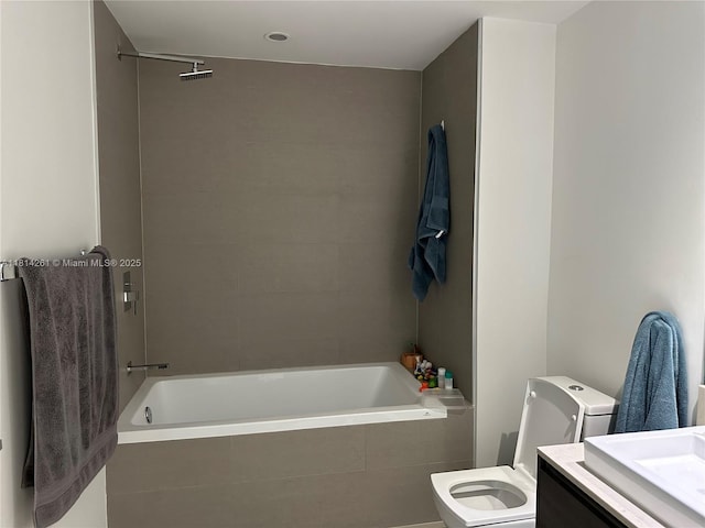 1080 Brickell Ave Unit 1409, Miami, FL 33131 - bathroom with toilet, vanity, and tiled shower / bath