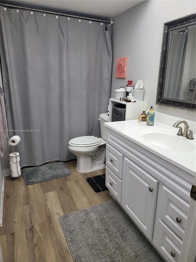 4820 W Lucerne Lakes Blvd W Unit 305, Lake Worth, FL 33467 - bathroom featuring wood finished floors, vanity, toilet, and a shower with curtain