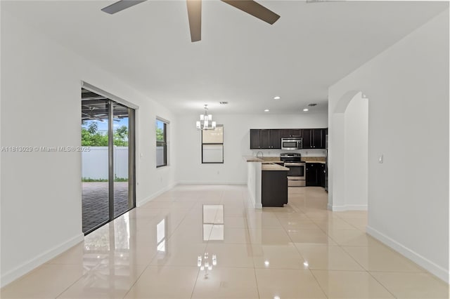 3502 W 86th Ter, Hialeah, FL 33018 - kitchen featuring appliances with stainless steel finishes, baseboards, ceiling fan, and recessed lighting