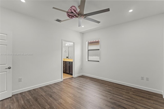 3502 W 86th Ter, Hialeah, FL 33018 - unfurnished room featuring dark wood-type flooring, baseboards, ceiling fan, and recessed lighting