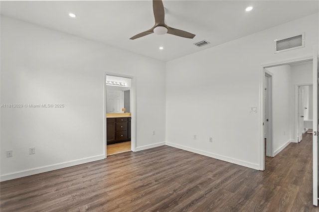 3502 W 86th Ter, Hialeah, FL 33018 - unfurnished room featuring a ceiling fan, dark wood-style flooring, recessed lighting, and baseboards