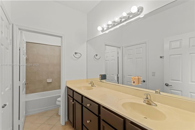 3502 W 86th Ter, Hialeah, FL 33018 - bathroom with toilet, tile patterned flooring, double vanity, and tub / shower combination