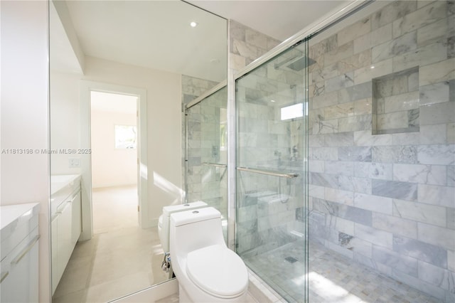 6640 SW 7th St, Pembroke Pines, FL 33023 - full bathroom with vanity, a shower stall, and recessed lighting