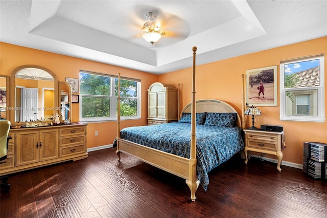 16316 SW 48th St, Miramar, FL 33027 - bedroom featuring a raised ceiling, baseboards, and dark wood-style floors