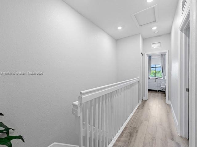 18058 SW 147th Ct, Miami, FL 33187 - hallway featuring wood finished floors, attic access, and recessed lighting