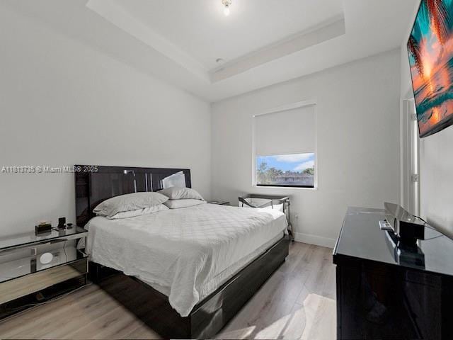 18058 SW 147th Ct, Miami, FL 33187 - bedroom featuring light wood-style floors and a tray ceiling