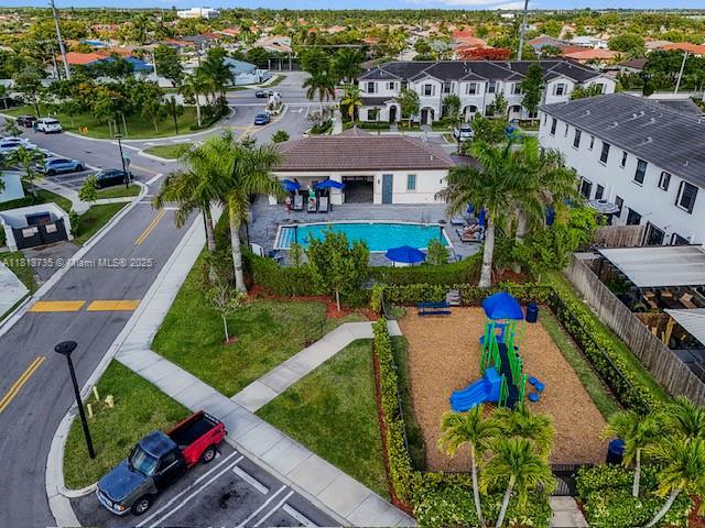 18058 SW 147th Ct, Miami, FL 33187 - aerial view of residential area featuring a pool area