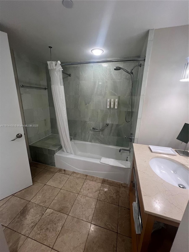 18683 Collins Ave Unit 2510, Sunny Isles Beach, FL 33160 - full bathroom with shower / bathtub combination with curtain, tile patterned flooring, vanity, and recessed lighting