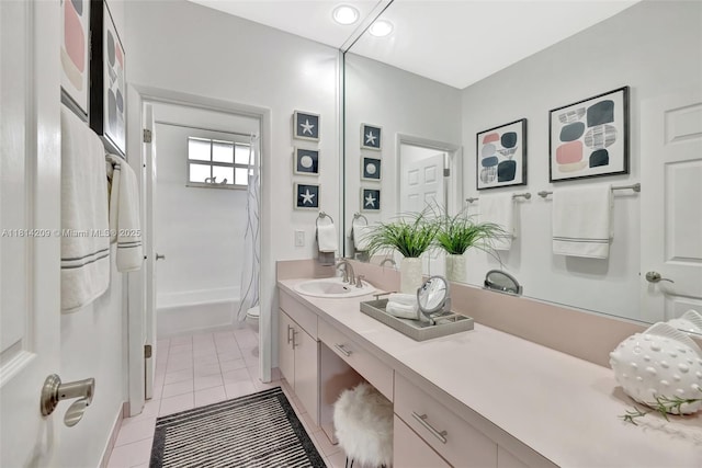 13241 SW 32nd Ct, Davie, FL 33330 - bathroom with vanity, tile patterned floors, and shower / bath combo with shower curtain