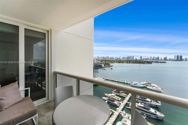 1900 Sunset Harbour Dr Unit 1814, Miami Beach, FL 33139 - balcony featuring a view of skyline, a water view, and view of marina