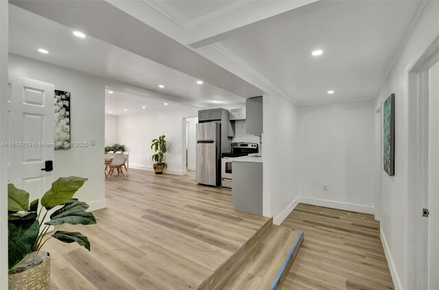 920 SW 8th Ct, Miami, FL 33130 - living area with light wood-style flooring, crown molding, and recessed lighting