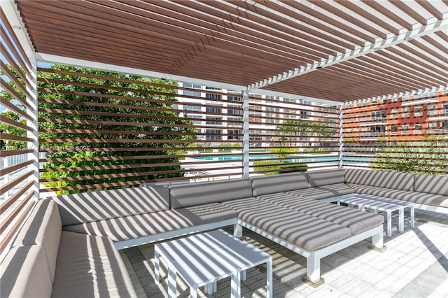 1541 Brickell Ave Unit A1202, Miami, FL 33129 - balcony featuring an outdoor hangout area, a pergola, and view of pool area