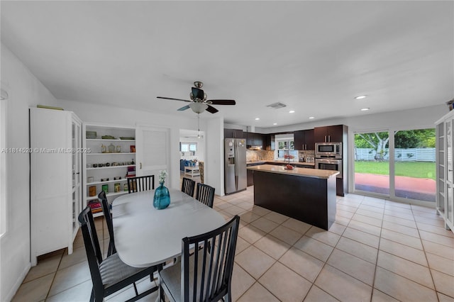 14630 SW 147th Ct, Miami, FL 33196 - dining room with recessed lighting, a ceiling fan, and light tile patterned floors