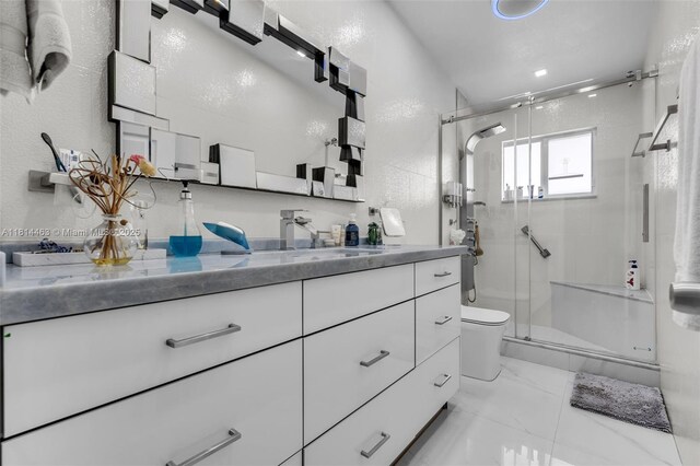 15240 SW 188th St, Miami, FL 33187 - full bath with vanity, a stall shower, and marble finish floors
