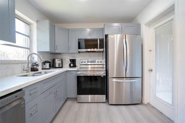 5300 Washington St Unit T227, Hollywood, FL 33021 - kitchen with stainless steel appliances, gray cabinets, a sink, light wood finished floors, and light countertops