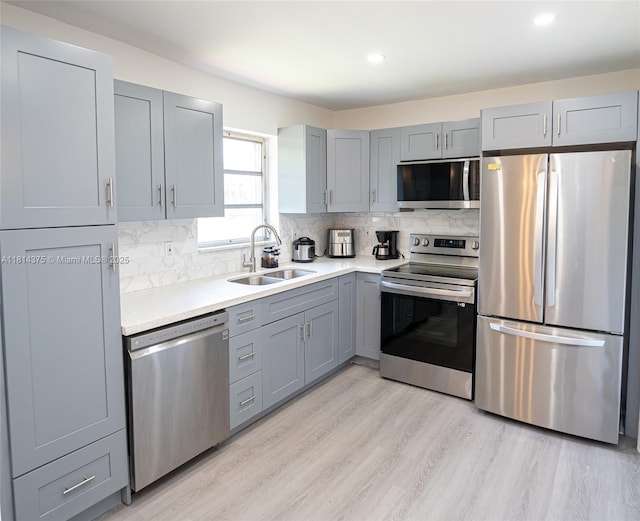 5300 Washington St Unit T227, Hollywood, FL 33021 - kitchen featuring appliances with stainless steel finishes, a sink, gray cabinetry, light countertops, and decorative backsplash