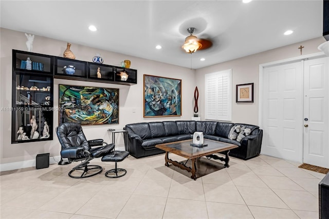 8753 SW 3rd Ln, Miami, FL 33174 - living area with recessed lighting, tile patterned flooring, a ceiling fan, and baseboards