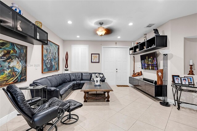 8753 SW 3rd Ln, Miami, FL 33174 - living area featuring baseboards, recessed lighting, and light tile patterned flooring