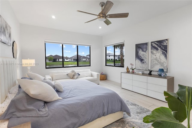 4381 SW 178th Ave, Miramar, FL 33029 - bedroom with multiple windows, recessed lighting, a ceiling fan, and light wood-style flooring