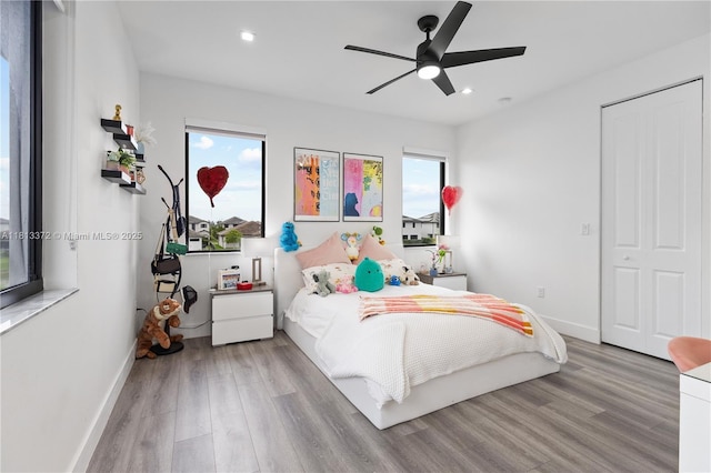 4381 SW 178th Ave, Miramar, FL 33029 - bedroom featuring wood finished floors, baseboards, recessed lighting, and a ceiling fan