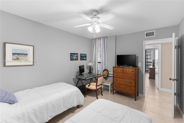 5845 Collins Ave Unit 501, Miami Beach, FL 33140 - bedroom featuring light tile patterned floors and a ceiling fan