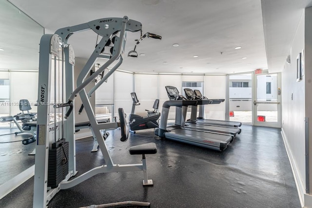 6301 Collins Ave Unit 1405, Miami Beach, FL 33141 - gym with baseboards and recessed lighting