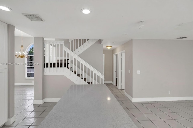 495 SW 183rd Way, Pembroke Pines, FL 33029 - interior space with stairs, a chandelier, baseboards, light tile patterned floors, and recessed lighting